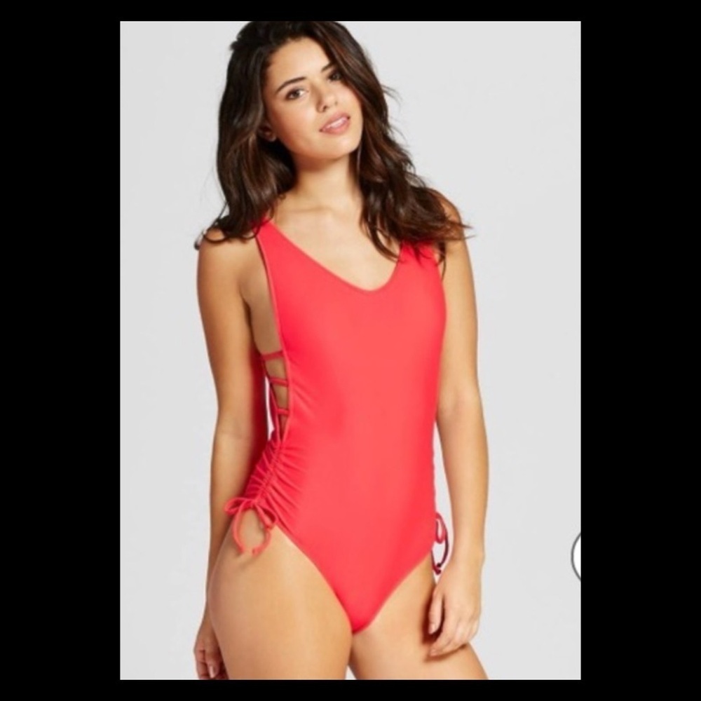 Red one piece sexy swimsuit. 11